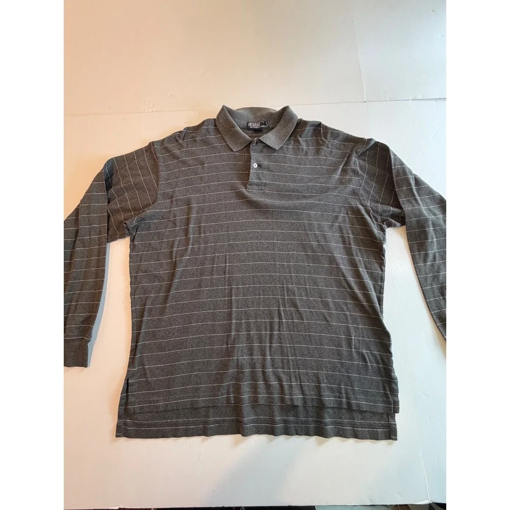 Polo Ralph Lauren Mens Long Sleeve Pinstripe Polo Shirt Grey Cotton Size XL